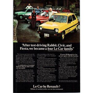 1979 Renault Le Car Compact Hatchback Vintage Print Ad Ski Rack 70s Wall Art